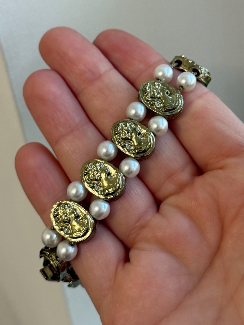 Vintage Gold & Pearl Bracelet - Womens Jewelry